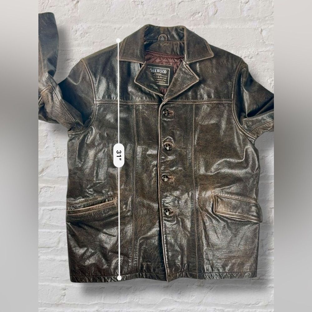 Oakwood Classic Men’s Genuine Leather Coat Brown Thinsulate Large – Vintage - Picture 14 of 16